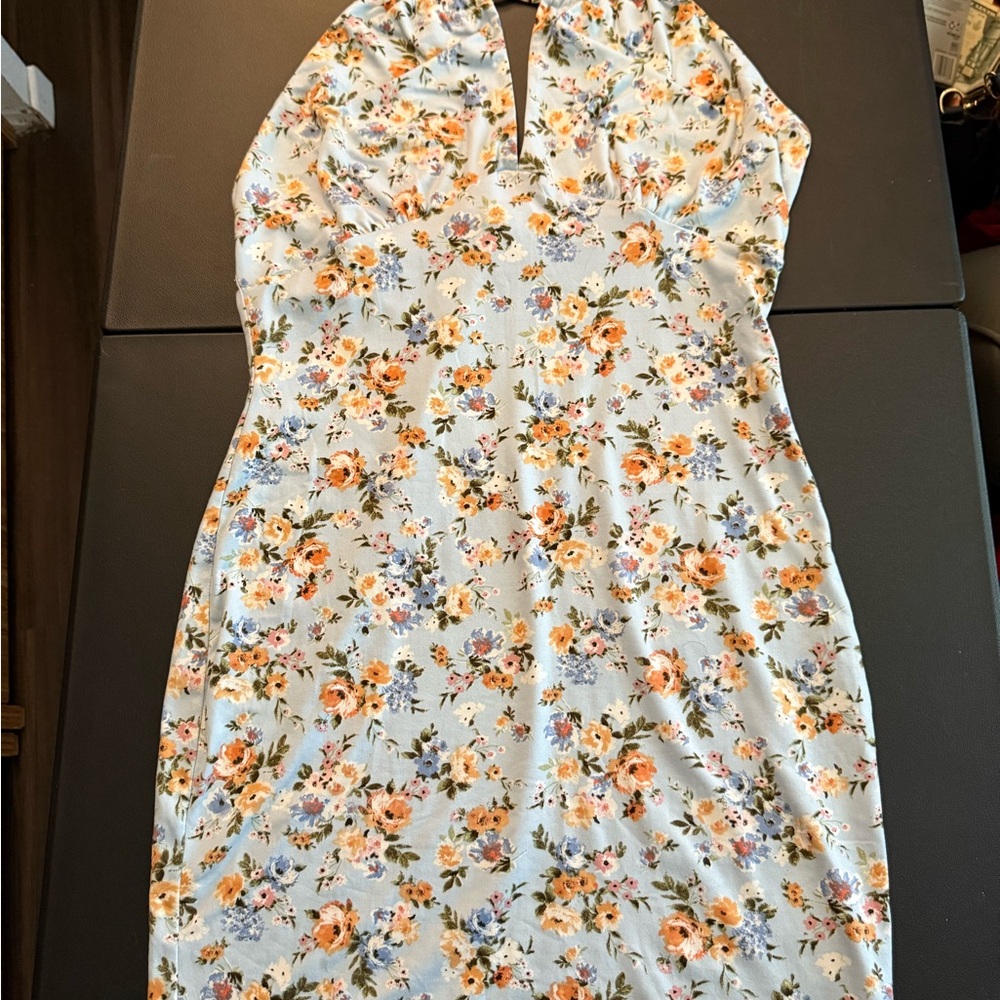 Haute Monde Backless Floral Dress - White and Orange